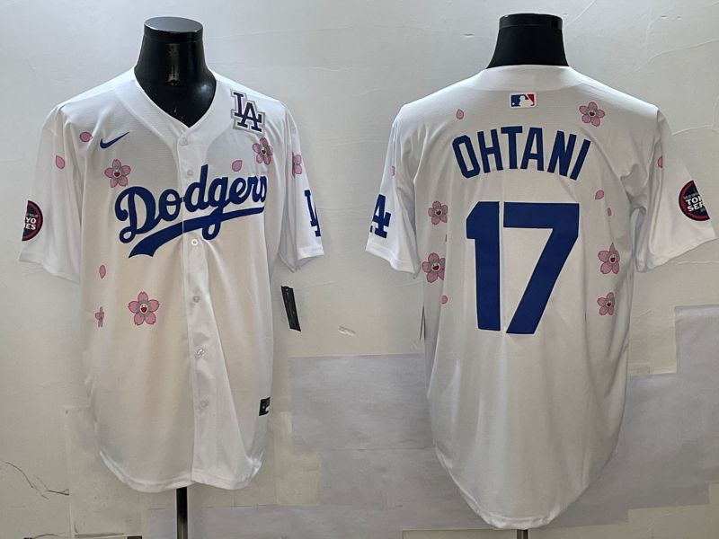 Men Los Angeles Dodgers #17 Ohtani White Sakura Edition 2025 Nike MLB Jersey style 4